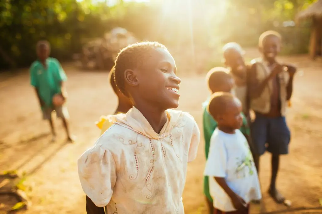 smiling african children in golden hour light