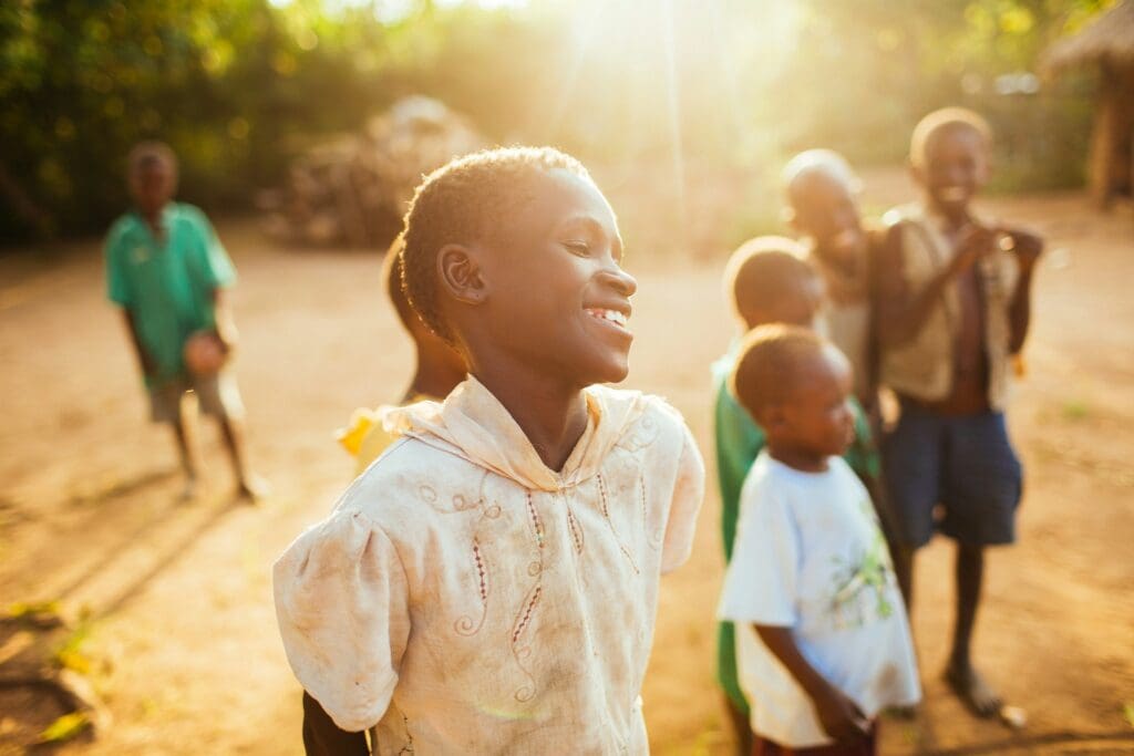 smiling african children in golden hour light